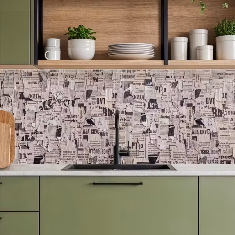 Krant - Gescheurd - Textuur - Abstract - Zwart-wit keuken achterwand 2 middel -sfeer3