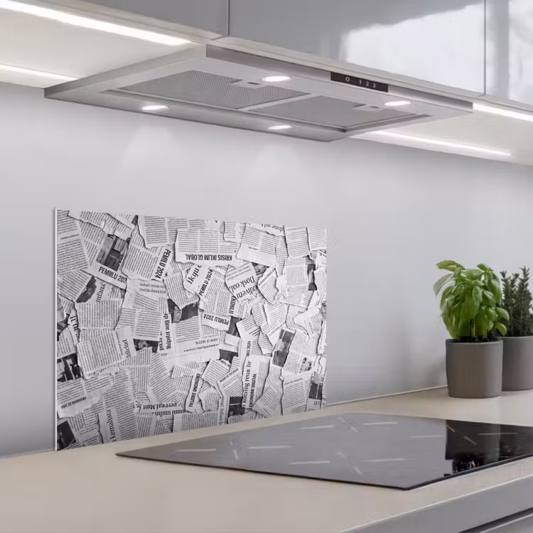 Krant - Versnipperd - Textuur - Zwart-wit - Abstract keuken achterwand spatscherm klein -3d_schuin