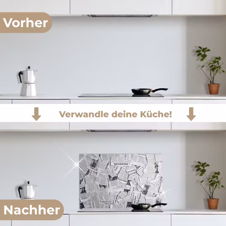 Krant - Versnipperd - Textuur - Zwart-wit - Abstract keuken achterwand spatscherm klein -voor_na_DE