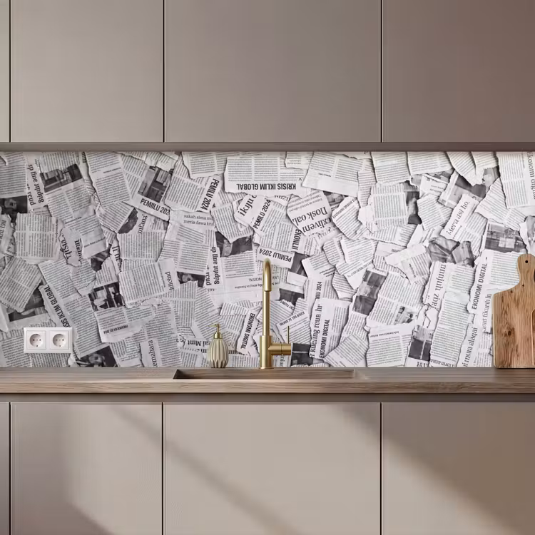 Krant - Versnipperd - Textuur - Zwart-wit - Abstract keuken achterwand 2 middel zz_3dshopping