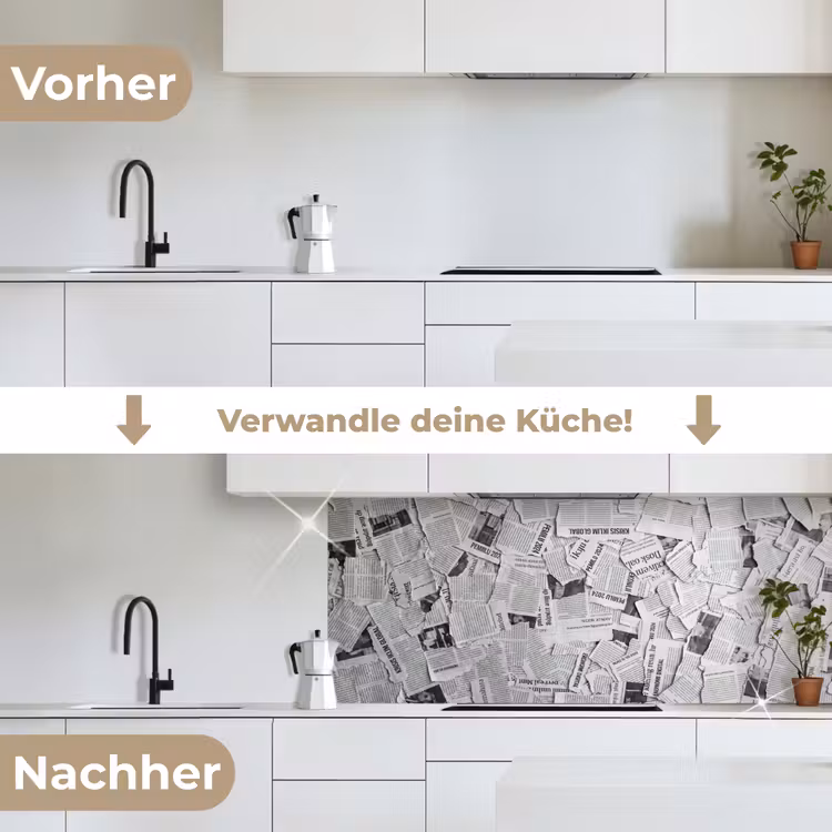 Krant - Versnipperd - Textuur - Zwart-wit - Abstract keuken achterwand 2 middel -voor-na_DE