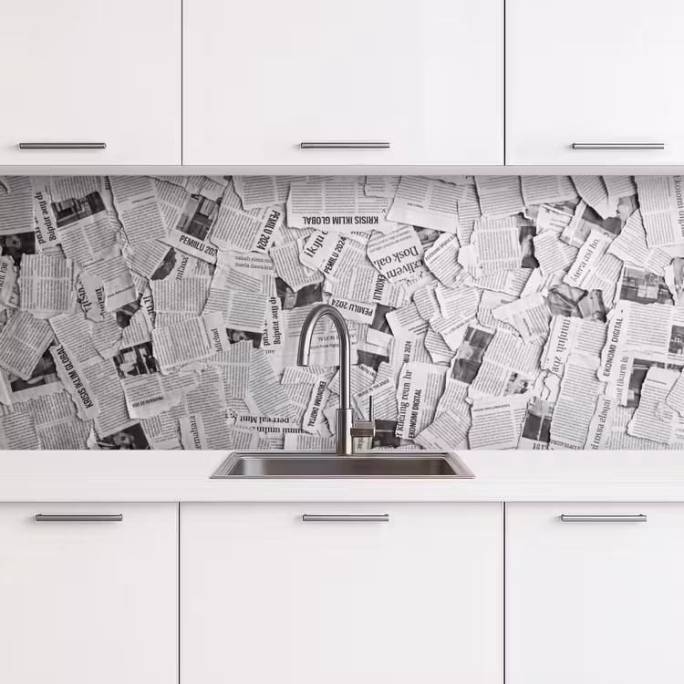 Krant - Versnipperd - Textuur - Zwart-wit - Abstract keuken achterwand 2 middel -3d