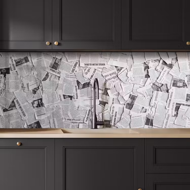 Krant - Versnipperd - Textuur - Zwart-wit - Abstract keuken achterwand 2 middel -sfeer1