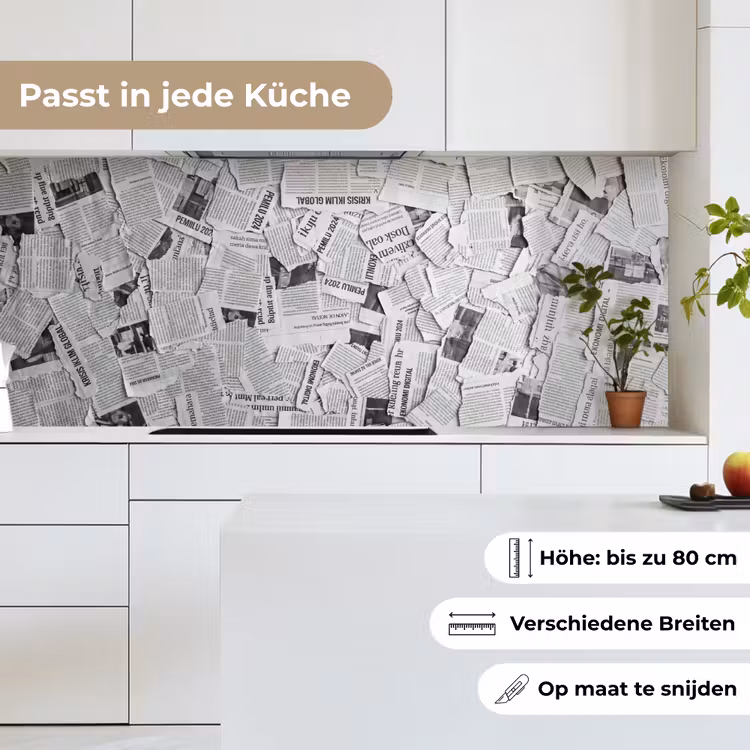 Krant - Versnipperd - Textuur - Zwart-wit - Abstract keuken achterwand 2 middel -sfeer4_DE
