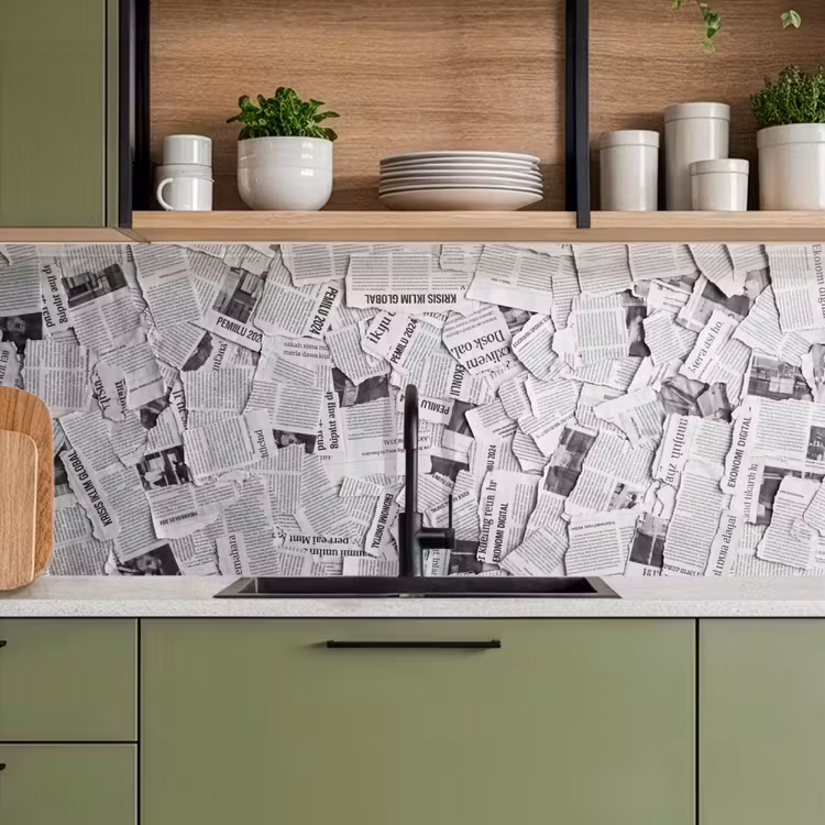 Krant - Versnipperd - Textuur - Zwart-wit - Abstract keuken achterwand 2 middel -sfeer3