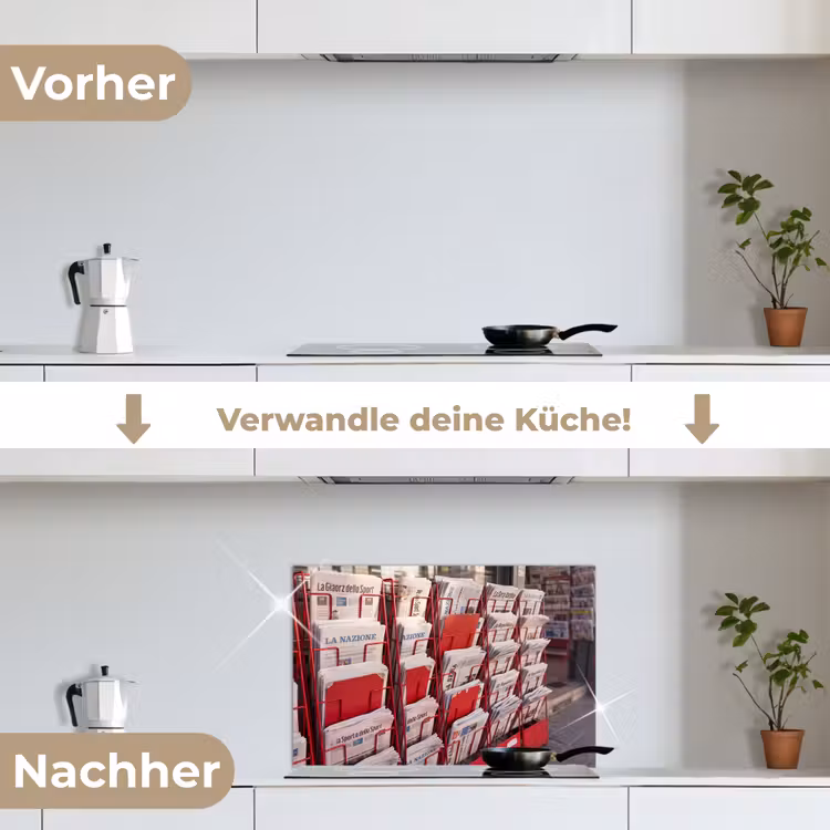 Kranten - Rek - Stedelijk - Dagelijks leven - Rood keuken achterwand spatscherm klein -voor_na_DE