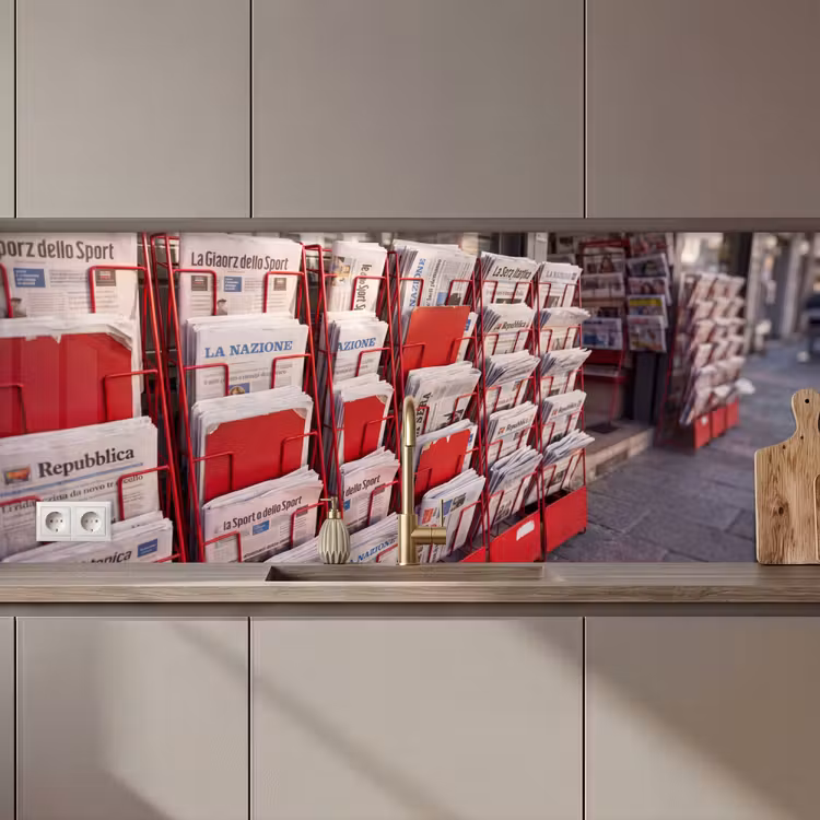 Kranten - Rek - Stedelijk - Dagelijks leven - Rood keuken achterwand 2 middel zz_3dshopping