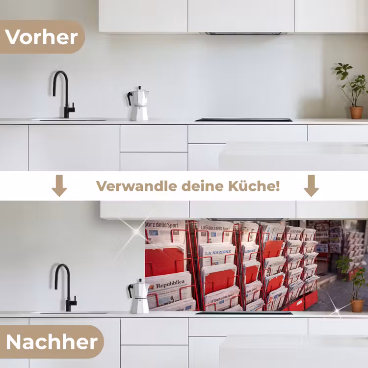 Kranten - Rek - Stedelijk - Dagelijks leven - Rood keuken achterwand 2 middel -voor-na_DE