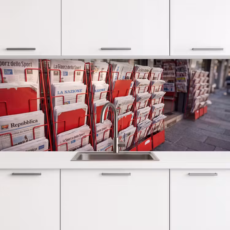 Kranten - Rek - Stedelijk - Dagelijks leven - Rood keuken achterwand 2 middel -3d