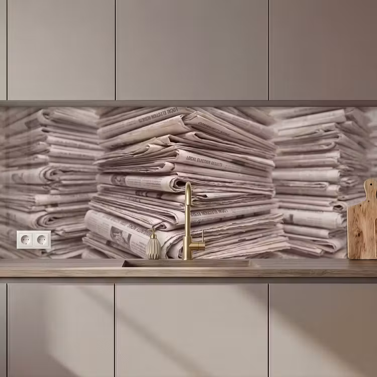 Kranten - Stapel - Nieuws - Vintage - Beige keuken achterwand 2 middel zz_3dshopping