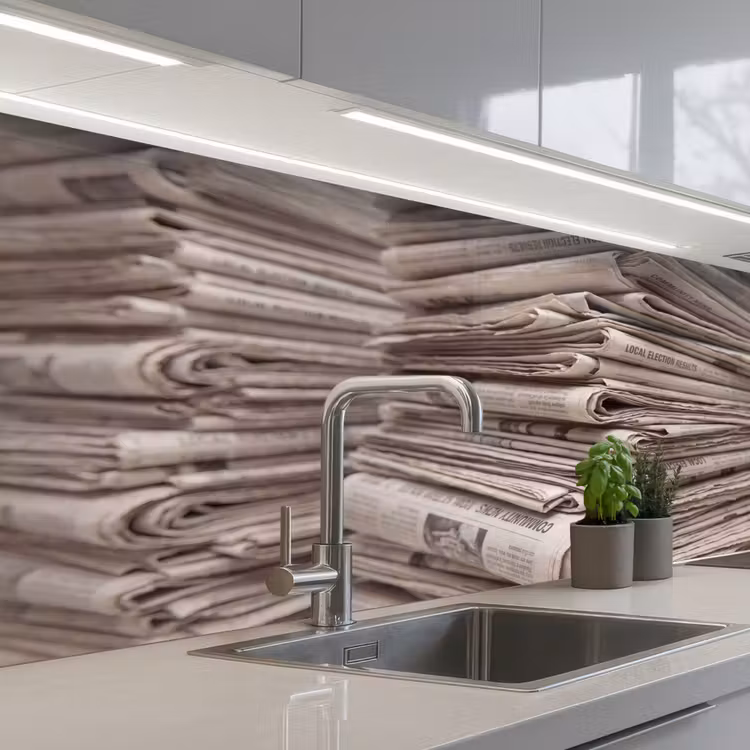 Kranten - Stapel - Nieuws - Vintage - Beige keuken achterwand 2 middel -3d_schuin