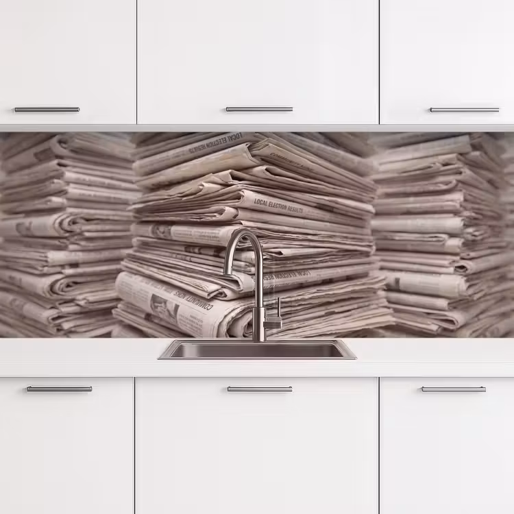 Kranten - Stapel - Nieuws - Vintage - Beige keuken achterwand 2 middel -3d