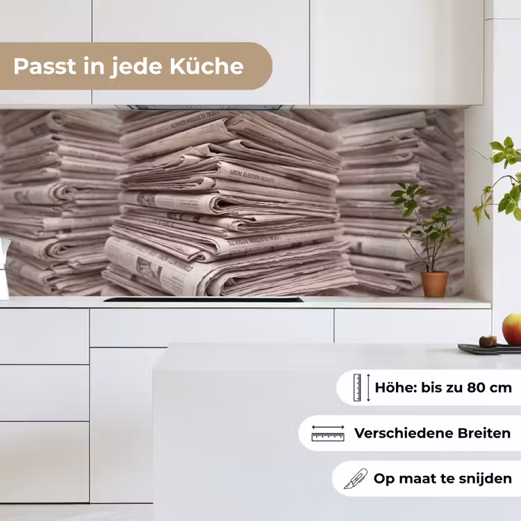 Kranten - Stapel - Nieuws - Vintage - Beige keuken achterwand 2 middel -sfeer4_DE