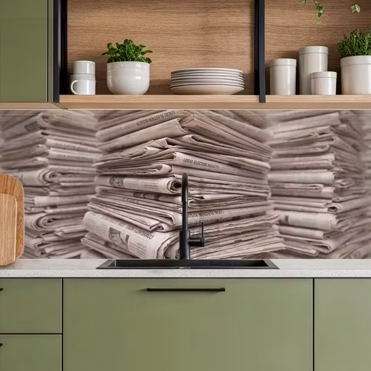 Kranten - Stapel - Nieuws - Vintage - Beige keuken achterwand 2 middel -sfeer3