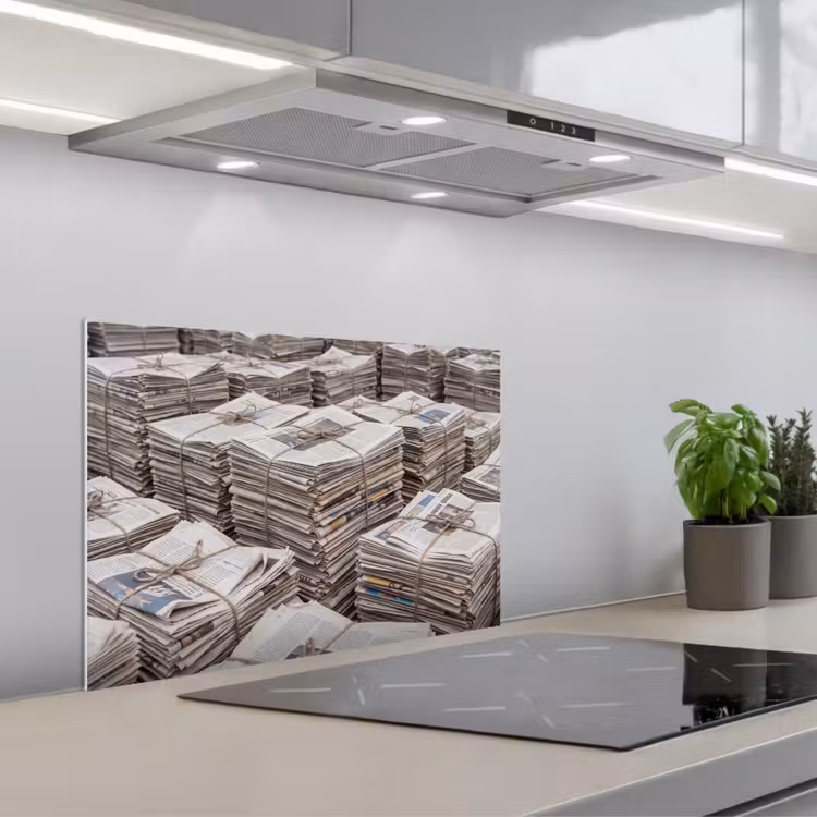 Kranten - Stapels - Touw - Informatie - Vintage keuken achterwand spatscherm klein -3d_schuin
