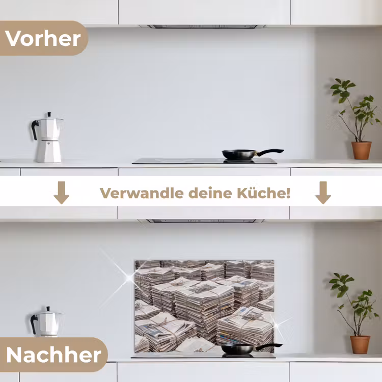 Kranten - Stapels - Touw - Informatie - Vintage keuken achterwand spatscherm klein -voor_na_DE