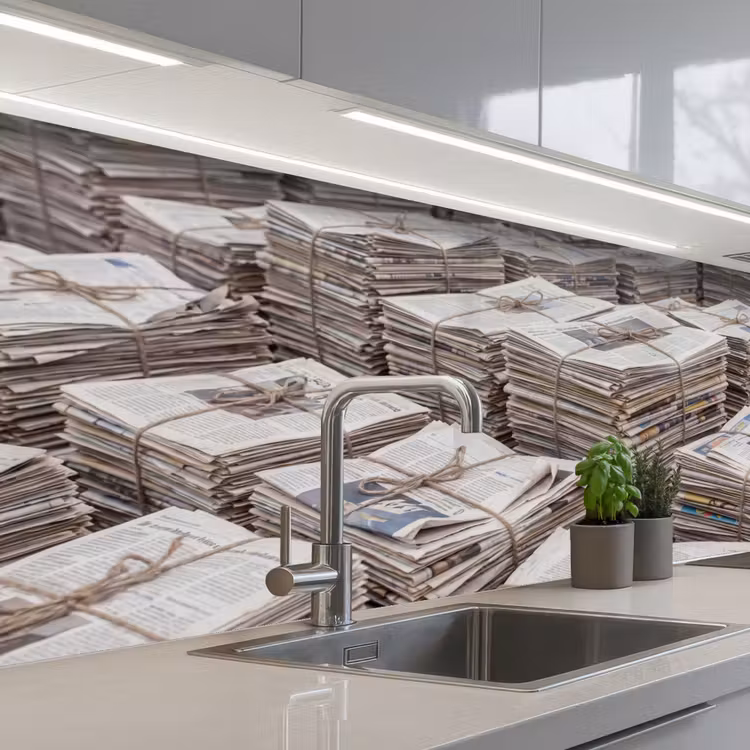 Kranten - Stapels - Touw - Informatie - Vintage keuken achterwand 2 middel -3d_schuin