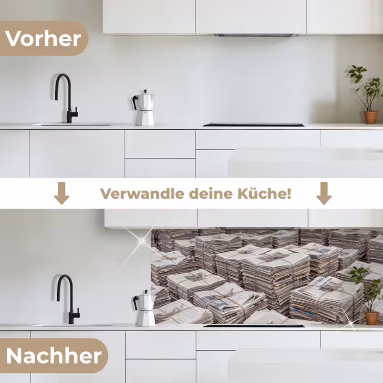 Kranten - Stapels - Touw - Informatie - Vintage keuken achterwand 2 middel -voor-na_DE