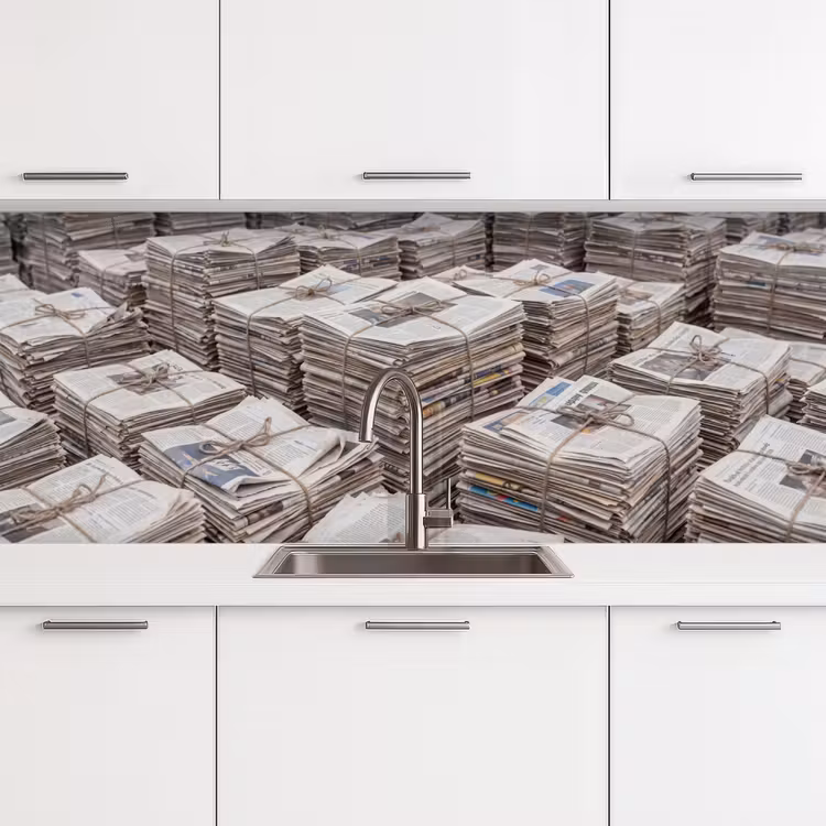 Kranten - Stapels - Touw - Informatie - Vintage keuken achterwand 2 middel -3d