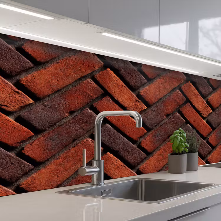 Bakstenen - Visgraat - Structuur - Roodbruin keuken achterwand 2 middel 871 -3d_schuin