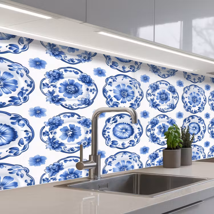 Sierborden - Bloemen - Blauw keuken achterwand 2 middel 871 -3d_schuin