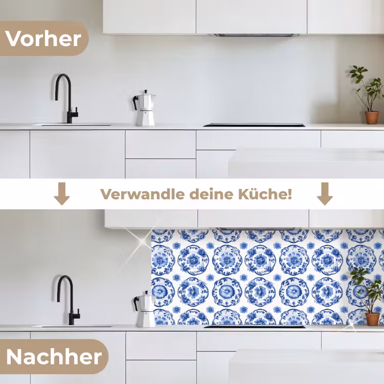 Sierborden - Bloemen - Blauw keuken achterwand 2 middel 871 -voor-na_DE