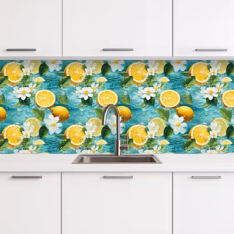 Citroen - Bloemen - Bruisend - Water keuken achterwand 2 middel 871 -3d