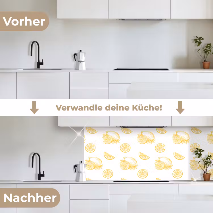 Citroen - Patroon - Geel keuken achterwand 2 middel -voor-na_DE