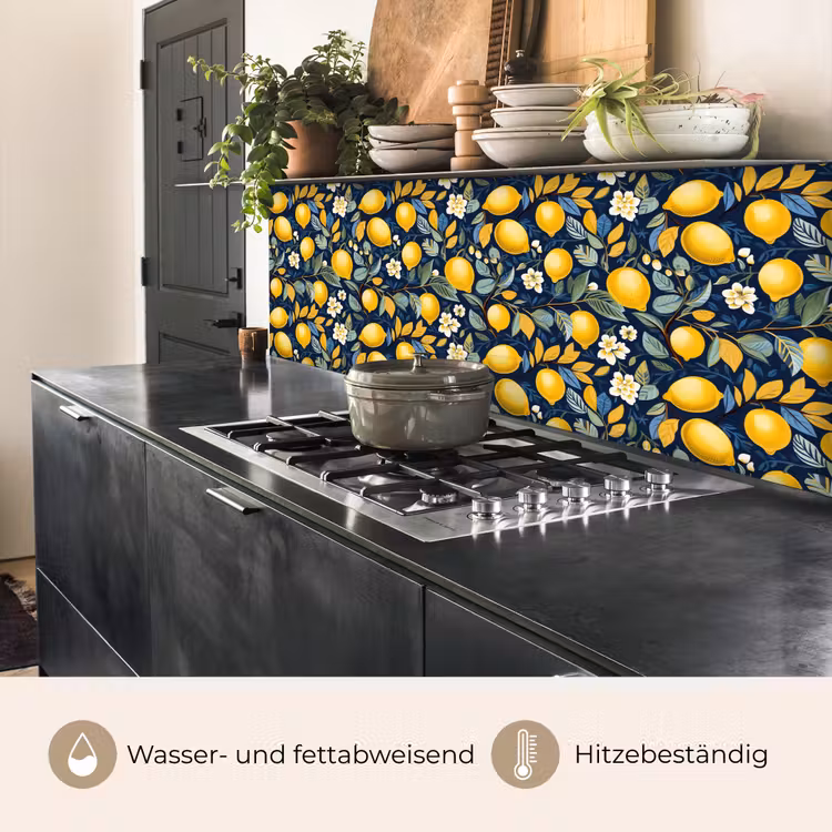 Citroenen - Bloemen - Bladeren - Blauw keuken achterwand 2 middel 871 -usp_DE