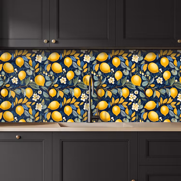 Citroenen - Bloemen - Bladeren - Blauw keuken achterwand 2 middel 871 -sfeer1