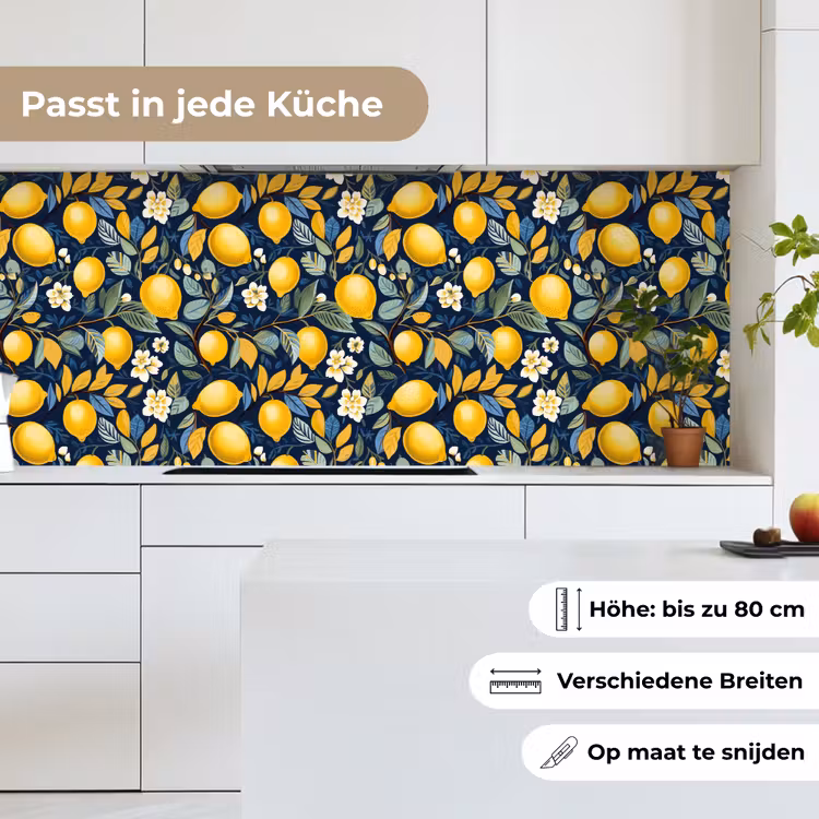 Citroenen - Bloemen - Bladeren - Blauw keuken achterwand 2 middel 871 -sfeer4_DE