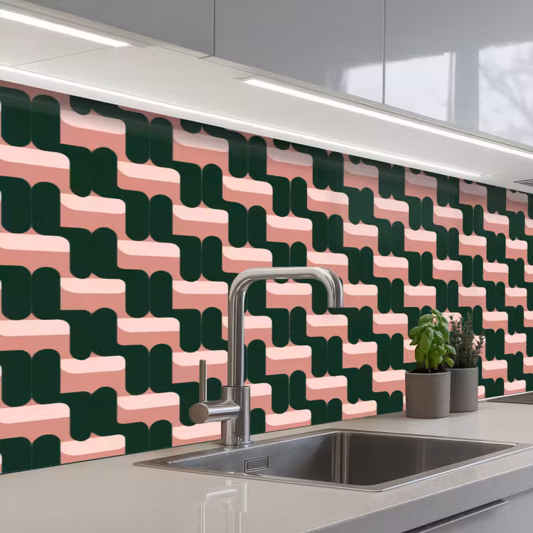 Vlechtpatroon - Groen - Roze - Geometrisch keuken achterwand 2 middel 871 -3d_schuin