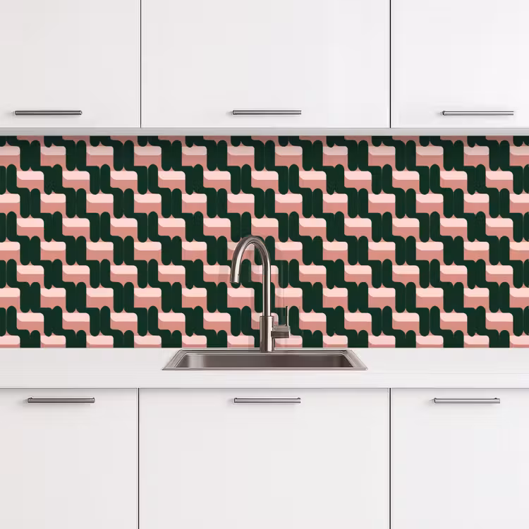 Vlechtpatroon - Groen - Roze - Geometrisch keuken achterwand 2 middel 871 -3d
