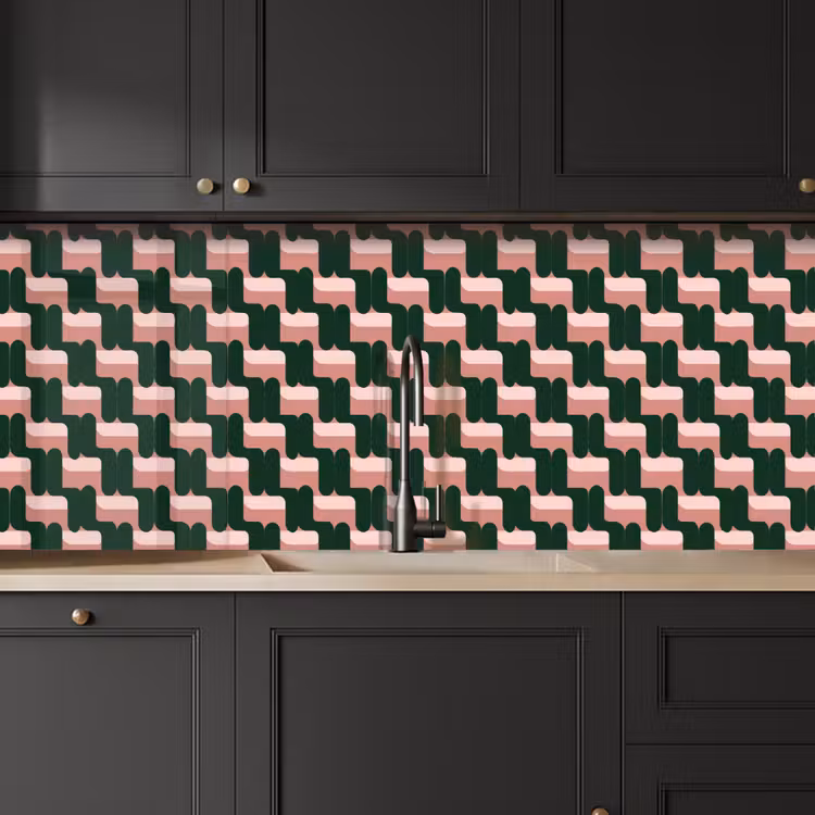 Vlechtpatroon - Groen - Roze - Geometrisch keuken achterwand 2 middel 871 -sfeer1