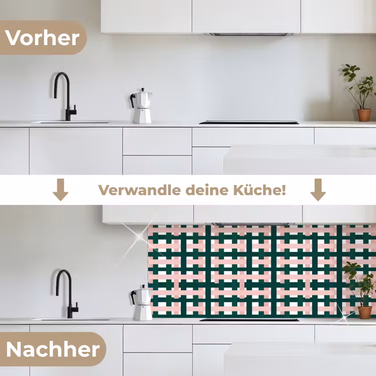 Vlechtpatroon - Groen - Roze - Grafisch keuken achterwand 2 middel 871 -voor-na_DE