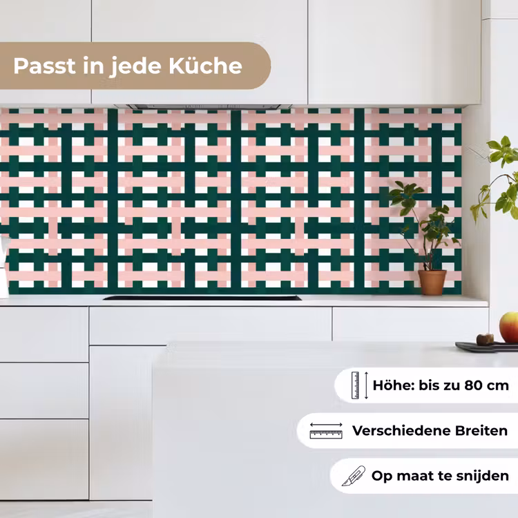 Vlechtpatroon - Groen - Roze - Grafisch keuken achterwand 2 middel 871 -sfeer4_DE