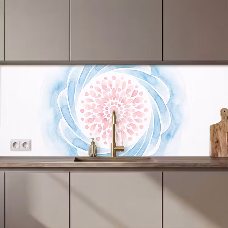 Abstract - Bloemvorm - Aquarel - Roze - Blauw keuken achterwand 2 middel zz_3dshopping