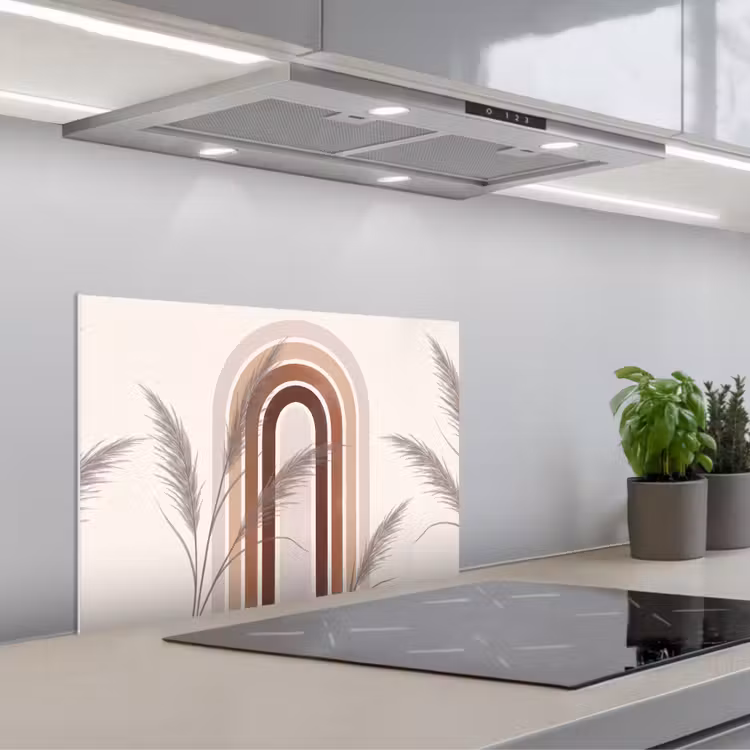 Abstract - Bogen - Plant - Boho - Beige keuken achterwand spatscherm klein -3d_schuin