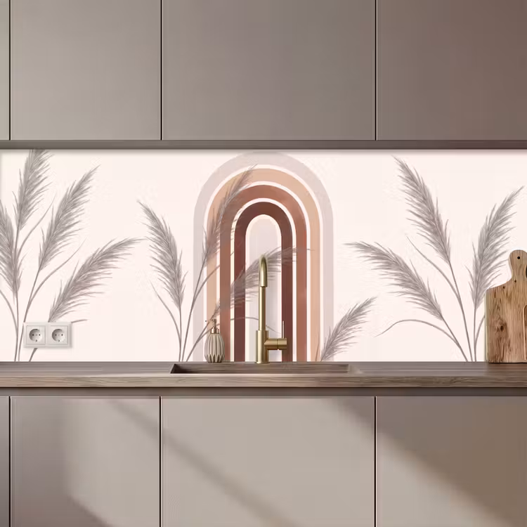 Abstract - Bogen - Plant - Boho - Beige keuken achterwand 2 middel zz_3dshopping