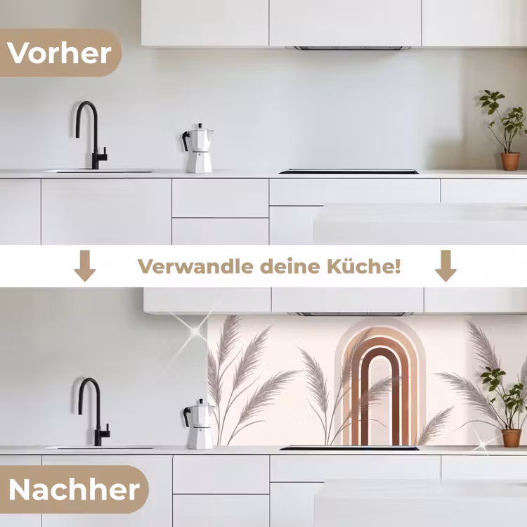 Abstract - Bogen - Plant - Boho - Beige keuken achterwand 2 middel -voor-na_DE