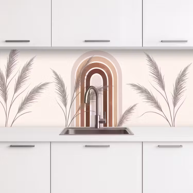 Abstract - Bogen - Plant - Boho - Beige keuken achterwand 2 middel -3d