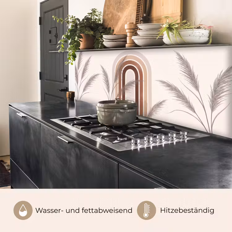 Abstract - Bogen - Plant - Boho - Beige keuken achterwand 2 middel -usp_DE