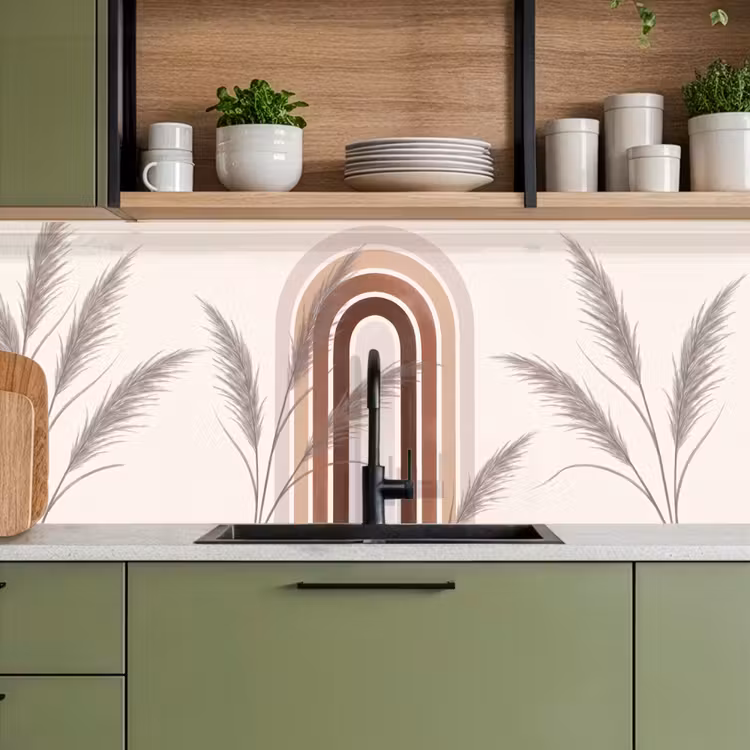 Abstract - Bogen - Plant - Boho - Beige keuken achterwand 2 middel -sfeer3