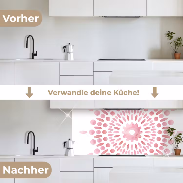 Abstract - Vormen - Patroon - Aquarel - Roze keuken achterwand 2 middel -voor-na_DE