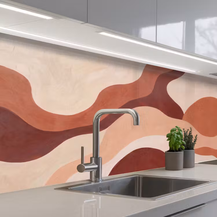 Abstract - Vormen - Organisch - Aardetinten - Modern keuken achterwand 2 middel -3d_schuin