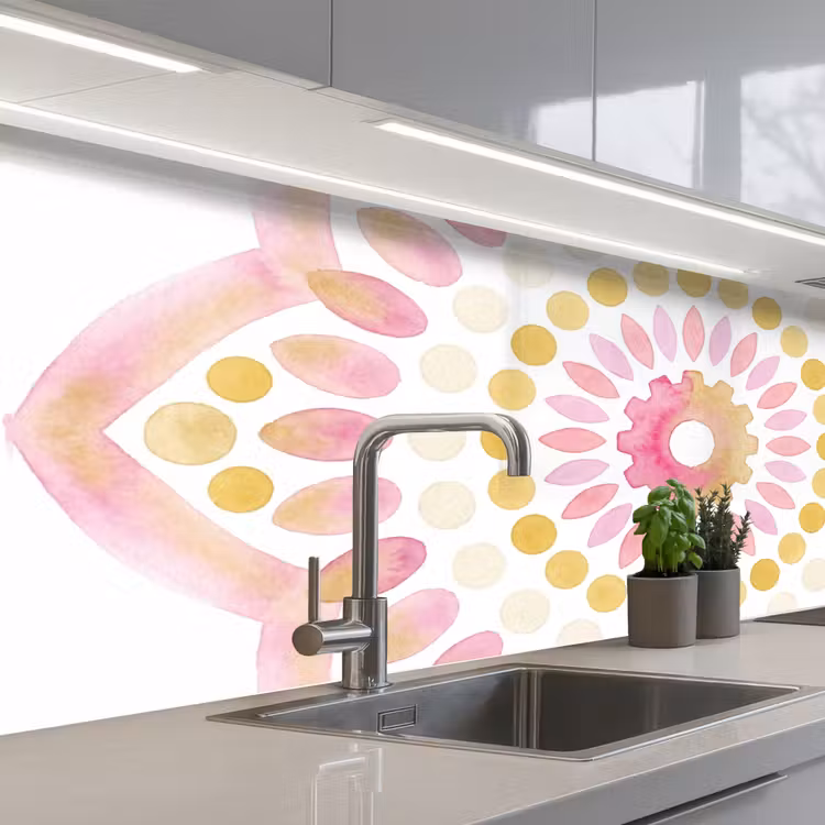 Abstract - Mandala - Kunst - Modern - Roze keuken achterwand 2 middel -3d_schuin