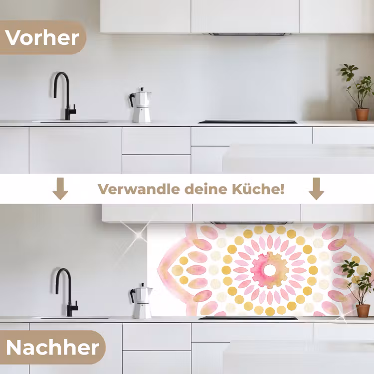 Abstract - Mandala - Kunst - Modern - Roze keuken achterwand 2 middel -voor-na_DE