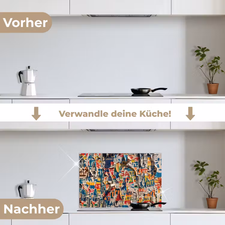 Abstract - Gelaagd papier - Urban - Modern - Kleurrijk keuken achterwand spatscherm klein -voor_na_DE