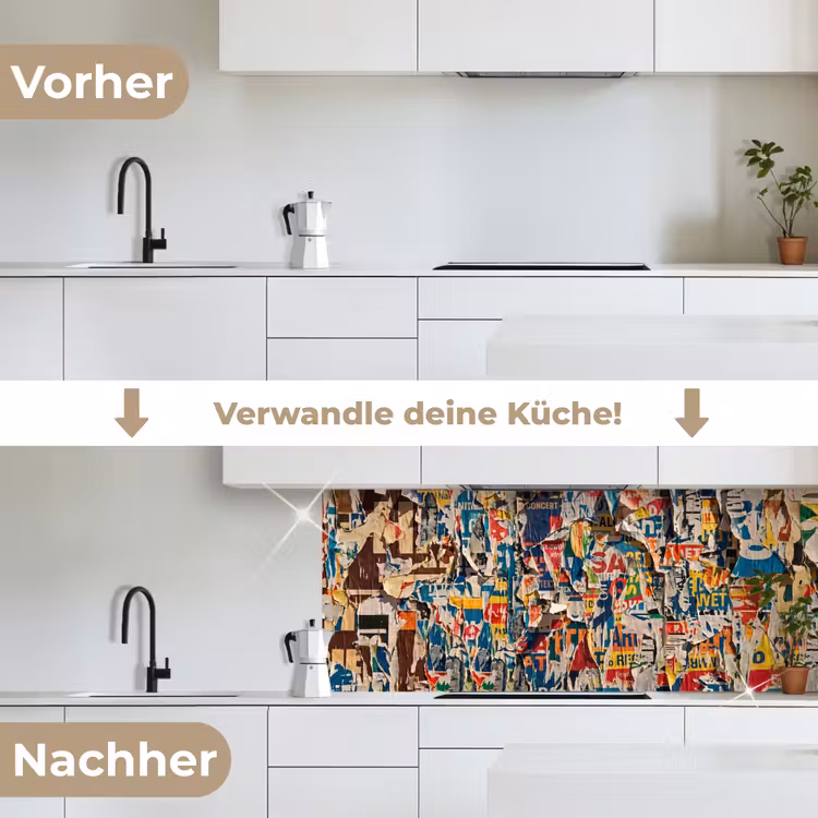 Abstract - Gelaagd papier - Urban - Modern - Kleurrijk keuken achterwand 2 middel -voor-na_DE