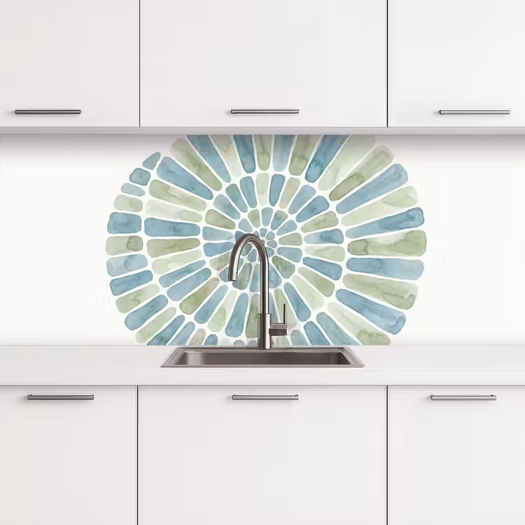 Abstract - Spiraal - Patroon - Modern - Blauw-Groen keuken achterwand 2 middel -3d